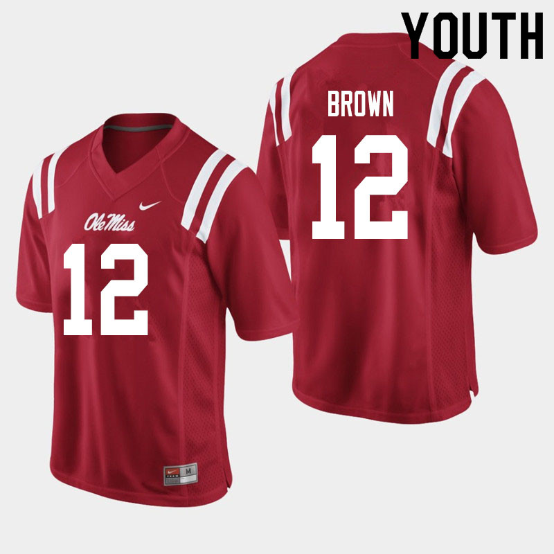 Youth #12 Jakivuan Brown Ole Miss Rebels College Football Jerseys Sale-Red